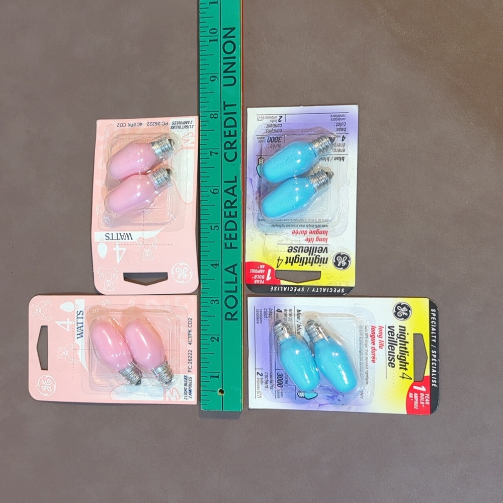 Lot of 4 Two Packs of GE 4C7 Pink And Blue Pastel Nightligt 4 Watt Candelabra - Picture 7 of 7